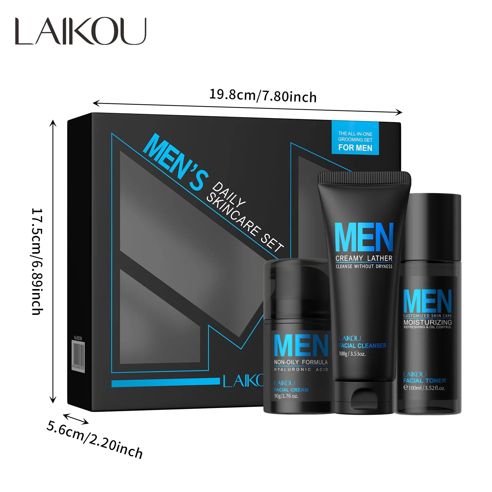 Coffret de soin 3 en 1 pour homme : nettoyant, lotion tonique, crème hydratante et rafraîchissante, contrôle du sébum, soin quotidien du visage